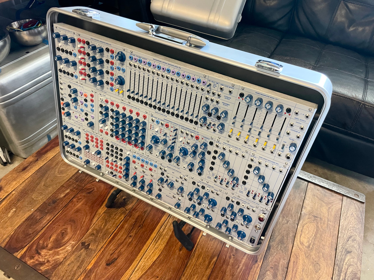 Buchla Tiptop 200t series with BPNYC ZERO Halliburton Eurorack Modular Travel Case NOS SILVER 122hp 9U